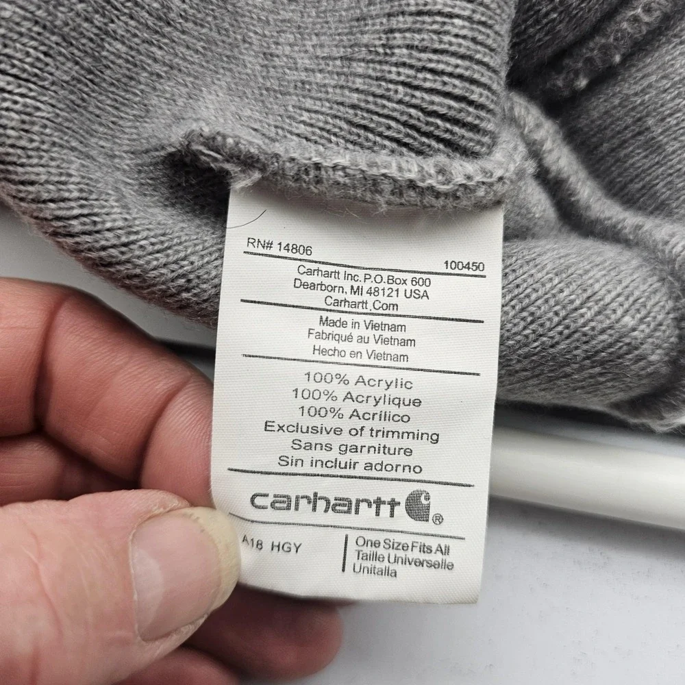 Carhartt Hat Beanie Gray Knit Cuffed Logo Patch One Size Mens Workwear A18